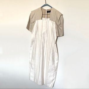 Carolina Herrera White Tan Linen Feel Dress